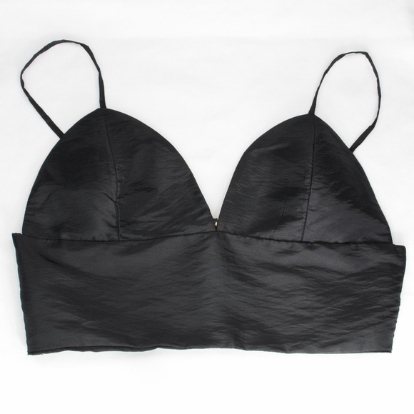 Black Strap Bustier Crop Top with Elastic/Zipper - Picture 2 of 6